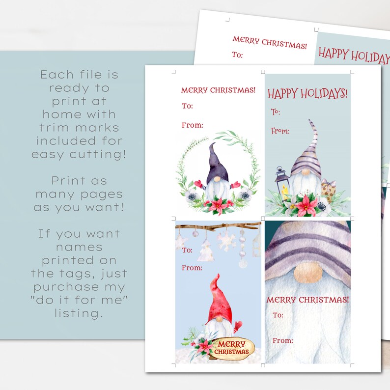 Gnome Christmas Gift Tags, Printable Holiday Tags (digital Download) - Etsy