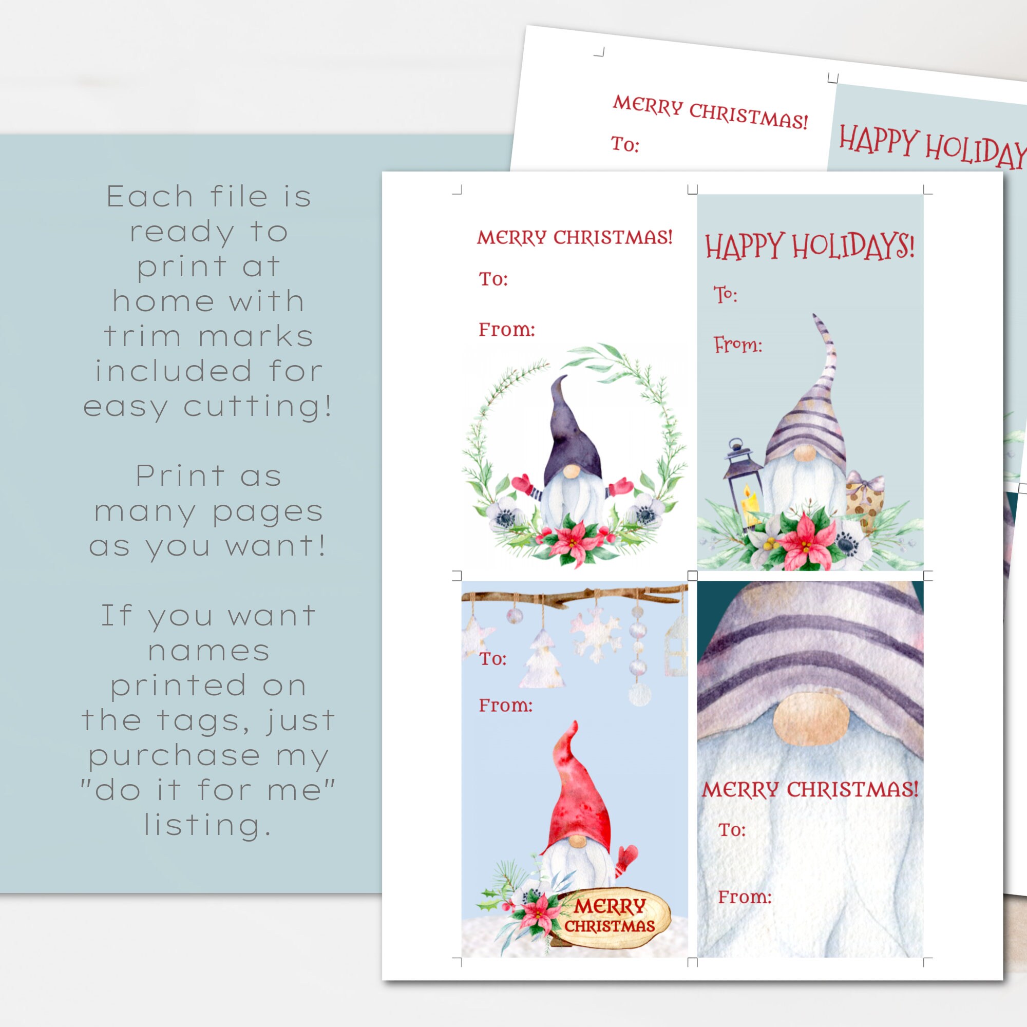 Gnome Christmas Gift Tags, Printable Holiday Tags (digital Download) - Etsy