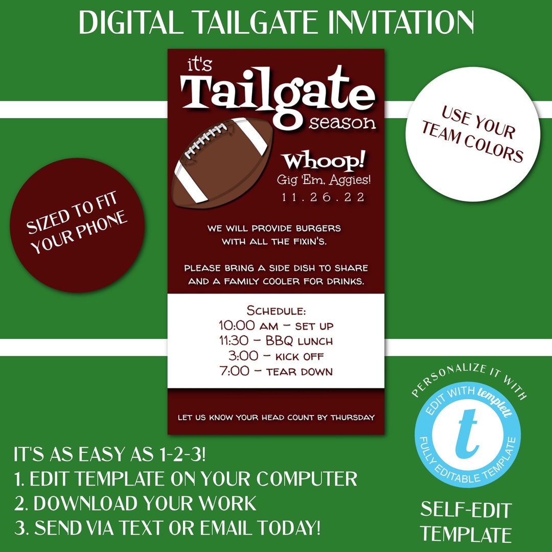 Tailgate Invitation Text Digital Template Text Your Tailgate Etsy