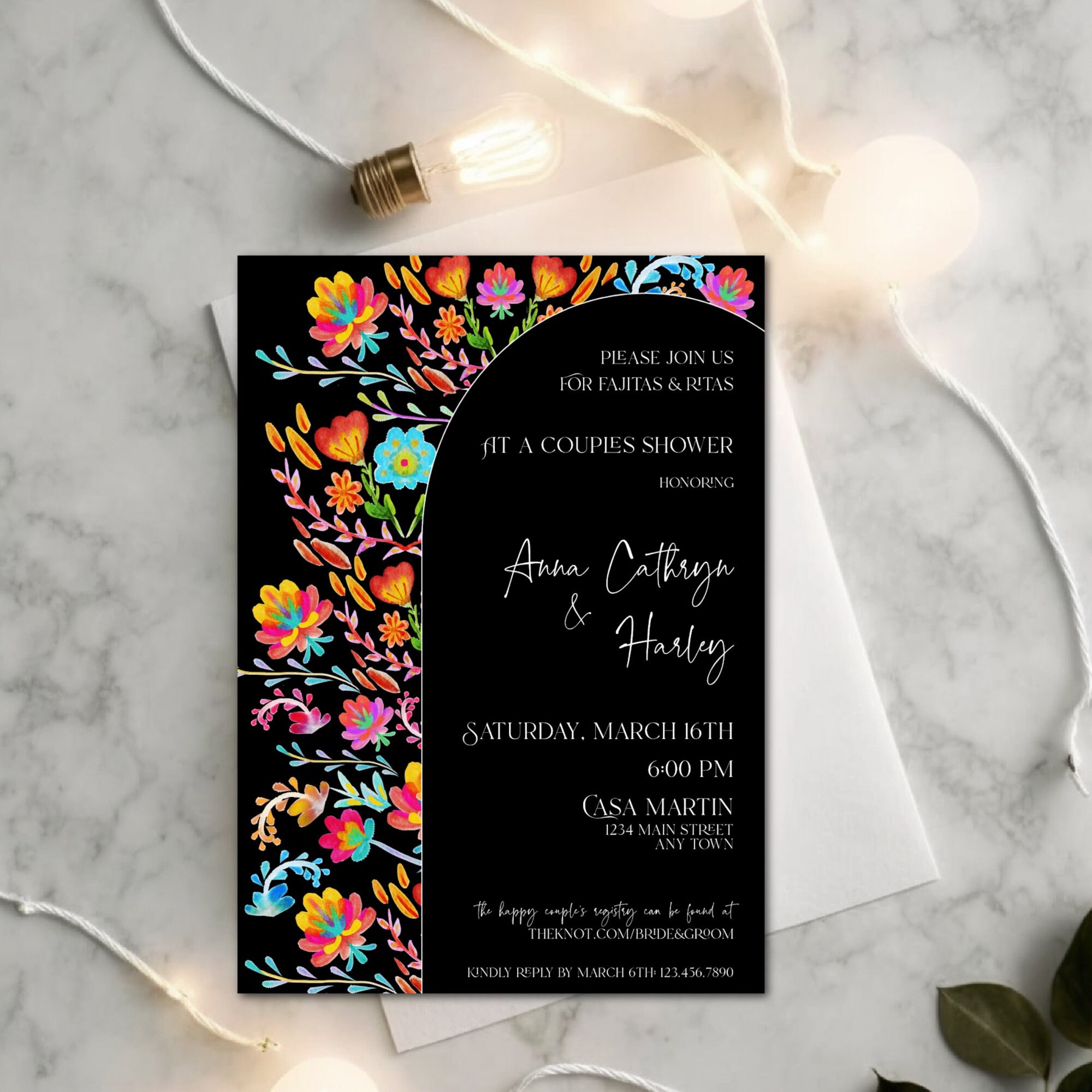 Mexican Floral Party Invitations, Bold Colors With Black Background ...