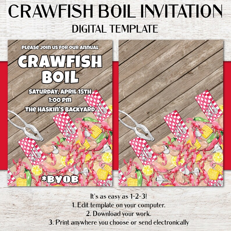 Crawfish Boil Invitation Digital Template Cajun Party Etsy