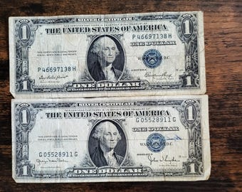 Lot of 5-Vintage Silver Certificates: 1935E/35D & 1957/57B Plus 1976 2 Dollar Bill