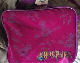 Vintage 2001 Hermione Purple Velvet Lunch Bag with Thermos and paper work.