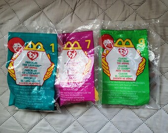 3-McDonald's 1999 Ty Teenie Beanie Babies, Sealed Packages.