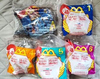 5 McDonald's Mulan Toy Set: Spinning Top, Launch Toy, Action Figure