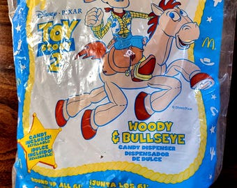 Vintage 1999 Toy Story 2 Woody and Bullseye Candy Dispenser (Unopened)