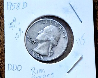 2 George Washington Quarters-1947 (no mint mark) Rim Errors-1958D DDO/Rim Errors.