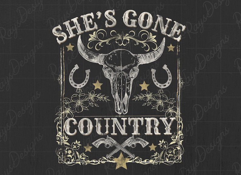Shes gone country PNG, Vintage Western PNG, Retro Boho, Western Digital design, Country Music, Concert design, Universal design image 1