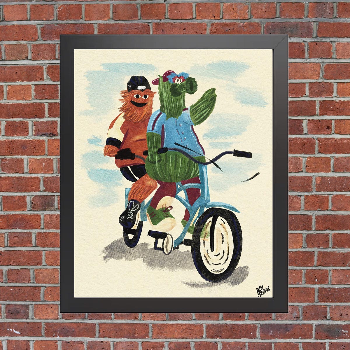 Philly Mascots on a Bike | Phanatic and Gritty Riding Through Philly Print - Etsy