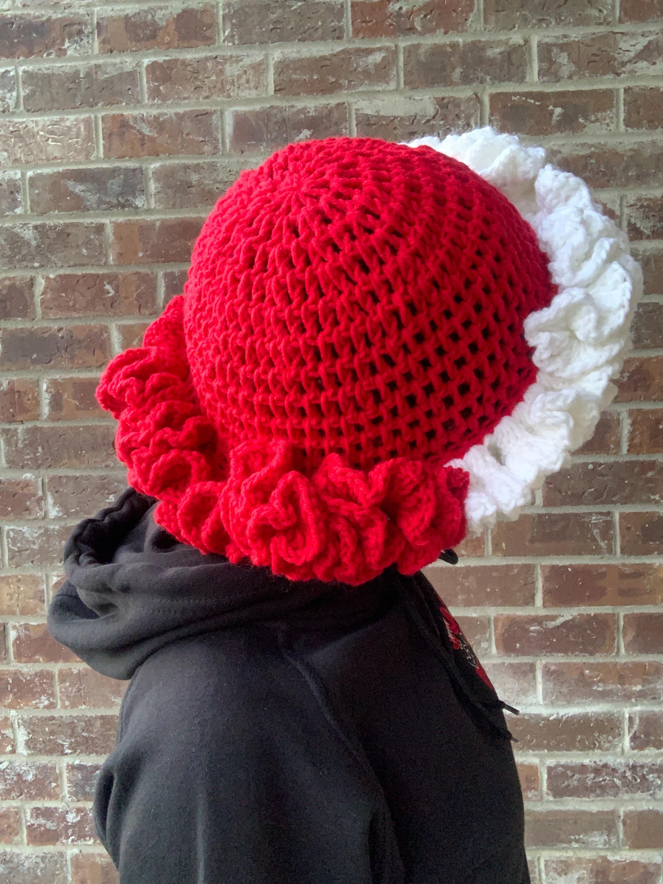 Hat Ruffles Red Two Toned Crochet Ruffle Bucket Hat, Red and White Hat, Handmade ...