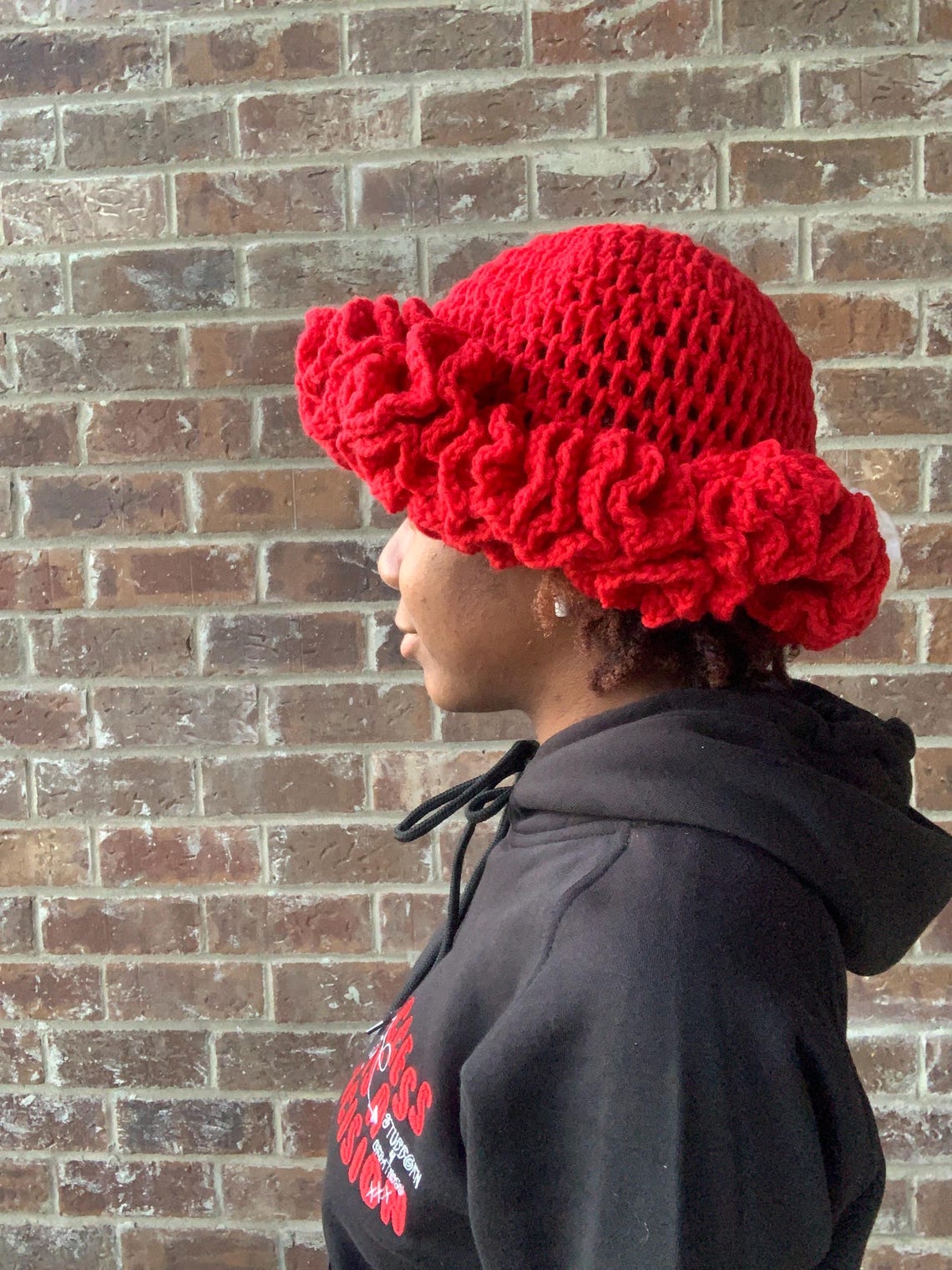 Hat Ruffles Red Two Toned Crochet Ruffle Bucket Hat, Red and White Hat, Handmade ...