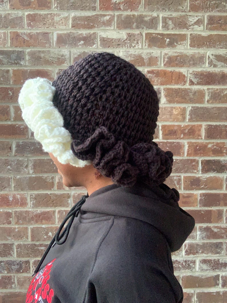Two Toned Crochet Ruffle Bucket Hat, Black and White Hat, Handmade ...