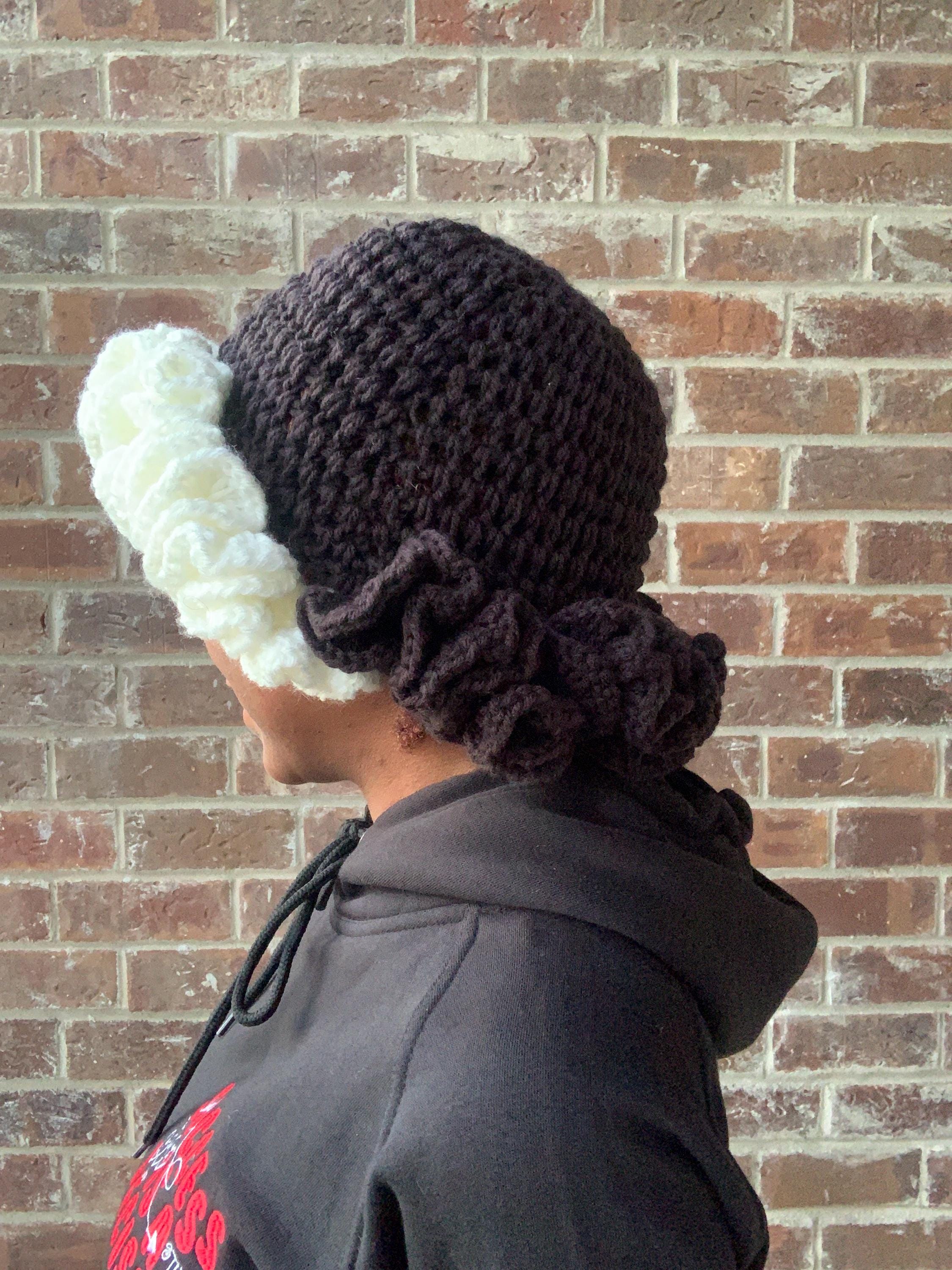 Two Toned Crochet Ruffle Bucket Hat, Black and White Hat, Handmade ...