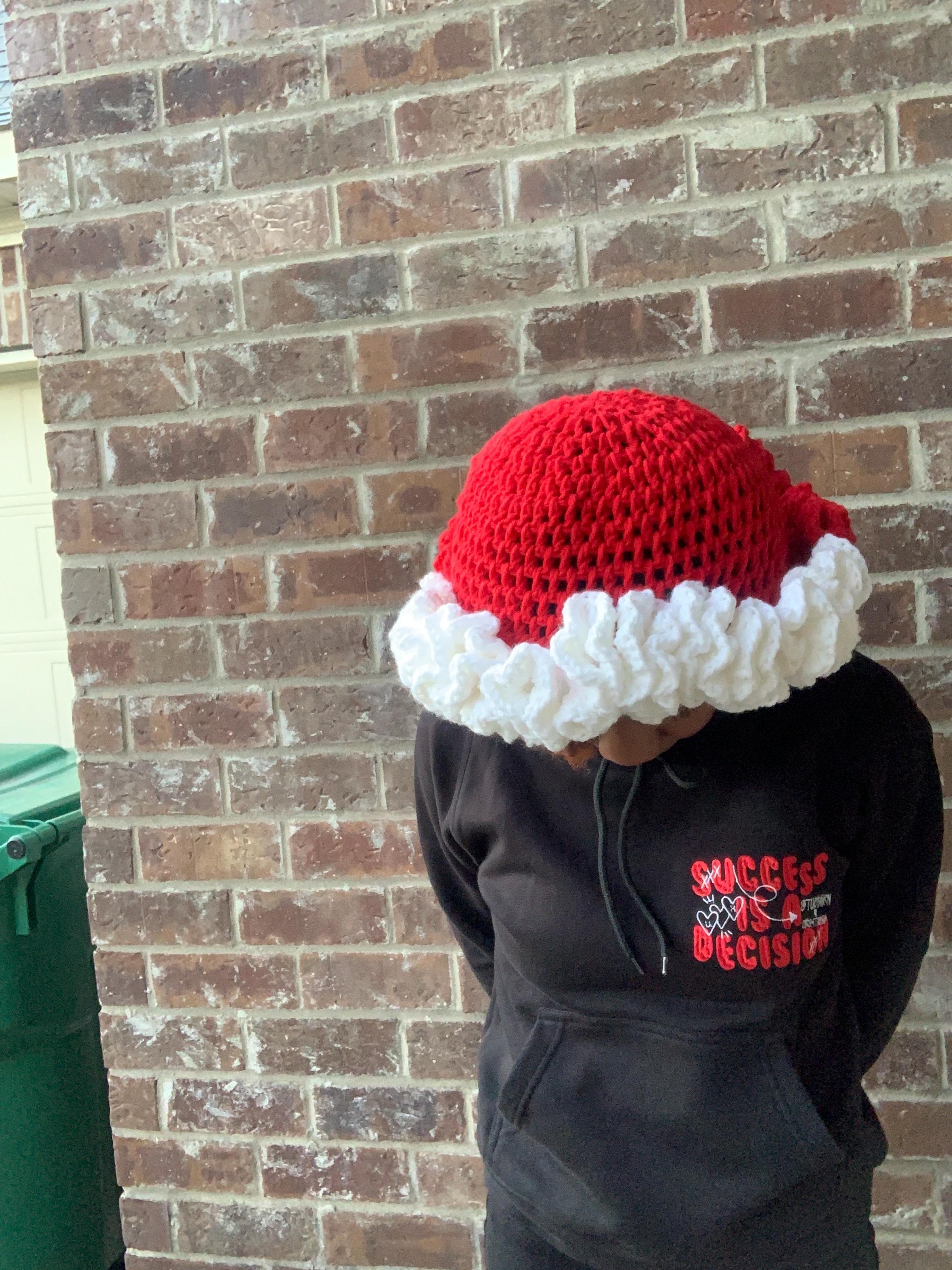 Hat Ruffles Red Two Toned Crochet Ruffle Bucket Hat, Red and White Hat, Handmade ...