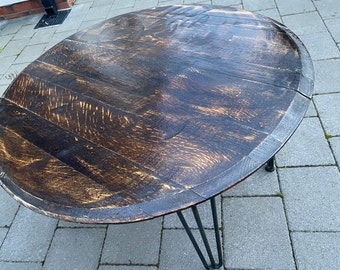 Solid oak whiskey Barrel lid table