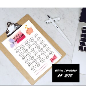 Save 1000 dollars in 30 days | Printable Savings Challenge | Savings Tracker | Goal Savings in 30 days