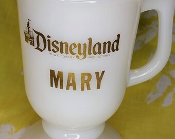 Vintage fireglass Disneyland souvenir mug for "Mary"