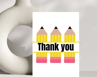Carte de remerciement professeur, carte de remerciement crayons géants, carte de remerciement professeur, carte de voeux merci, carte professeur