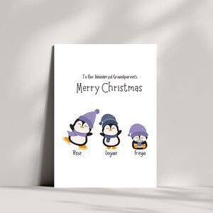 Personalised Grandchildren Penguin Christmas Card Xmas Greetings ...