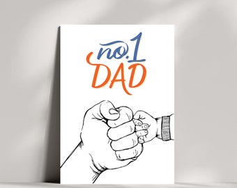 No 1 dad fathers day card, fist pump, fathers day card, blank greetings card