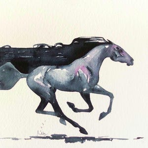 Original horse watercolor wall decor, Wild horse isprired art, Gift for equestrians, Minimalist home décor, Modern painting. HORSE POWER 23