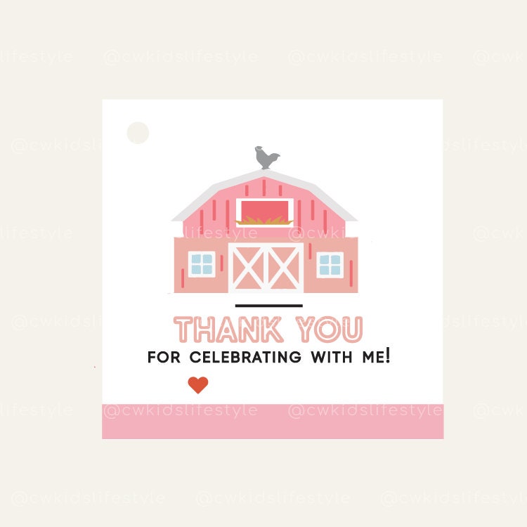 Pink Farm Party Favor Tag Printable Kids Barnyard Theme Favor Bag Tag ...
