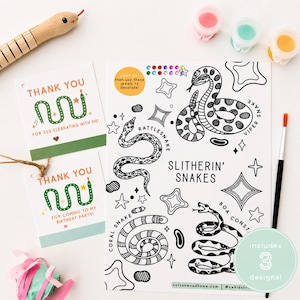 Kids Snake Malseite und Favor Bag Tag Bundle | Reptilien Druckbare Digitale Datei | Schlangen-Thema-Jungen-Mädchen-Geburtstags-Party-Bestimmung