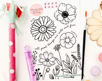 Kids Wildflower Coloring Sheet | Wildflower Fairy Printable Digital File | Birthday Party Activities | Spring Flower Party Favor Printable