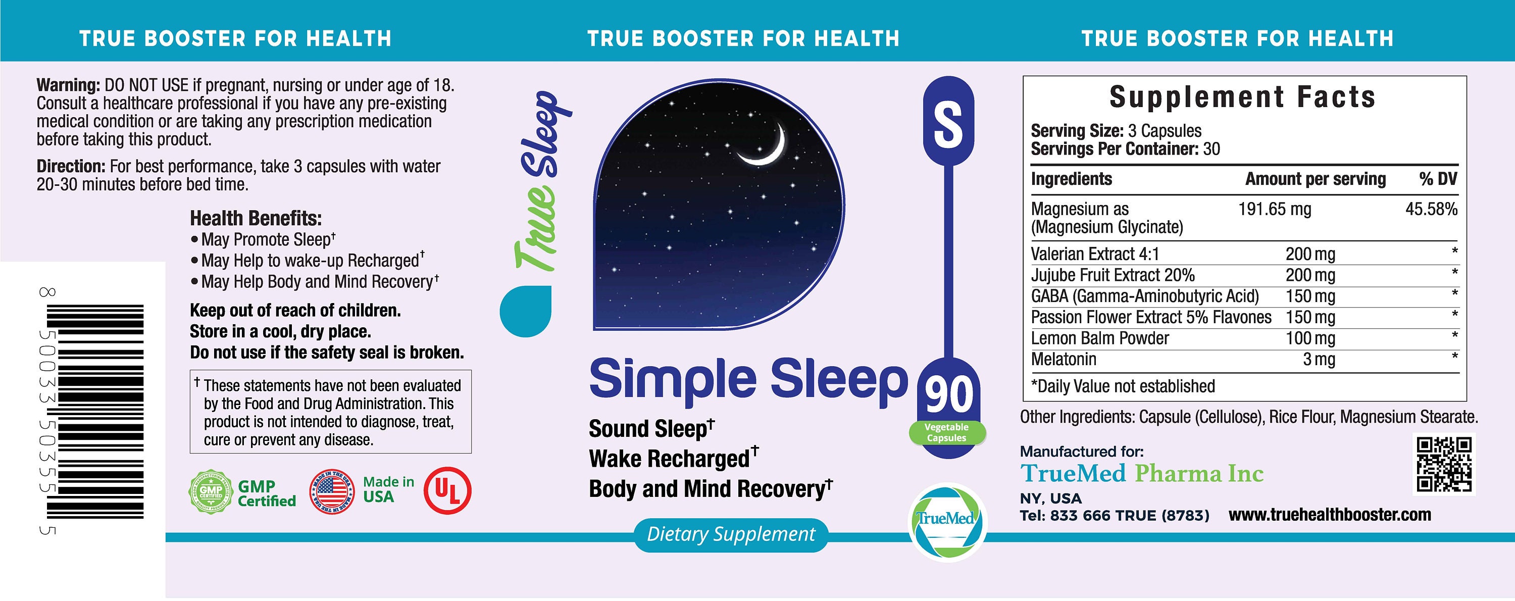 Truemed Simple Sleep Magnesium Glycinate Valerian Extract Gaba Etsy UK