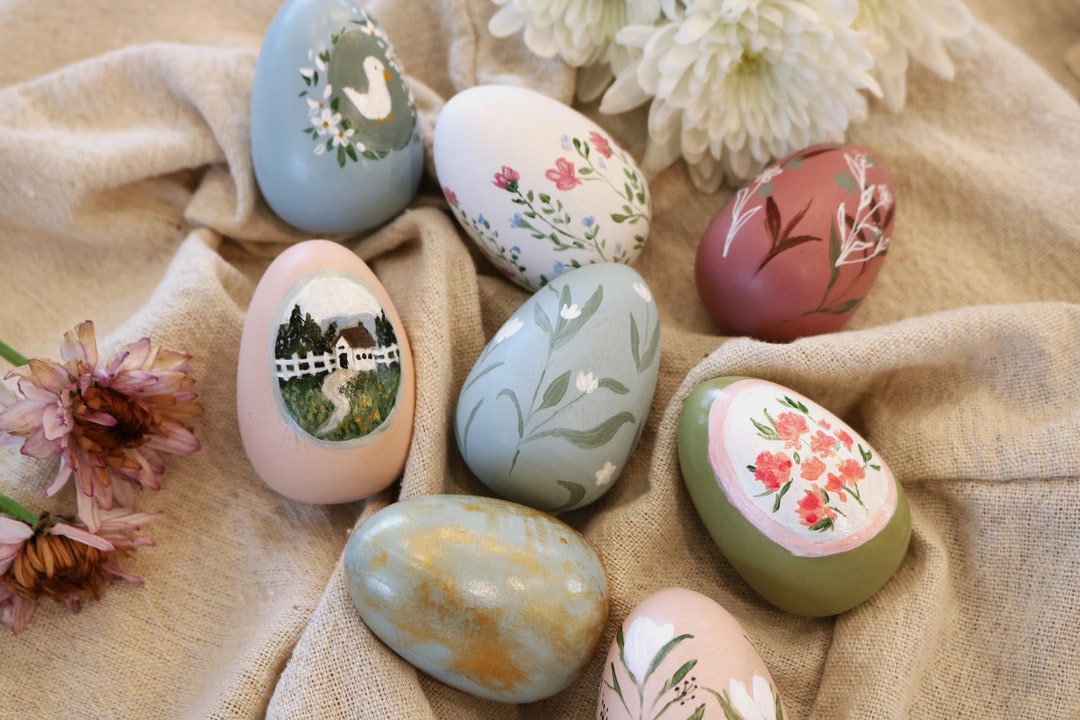 Hand Painted Wooden Easter Eggs Easter Decoration Spring Etsy