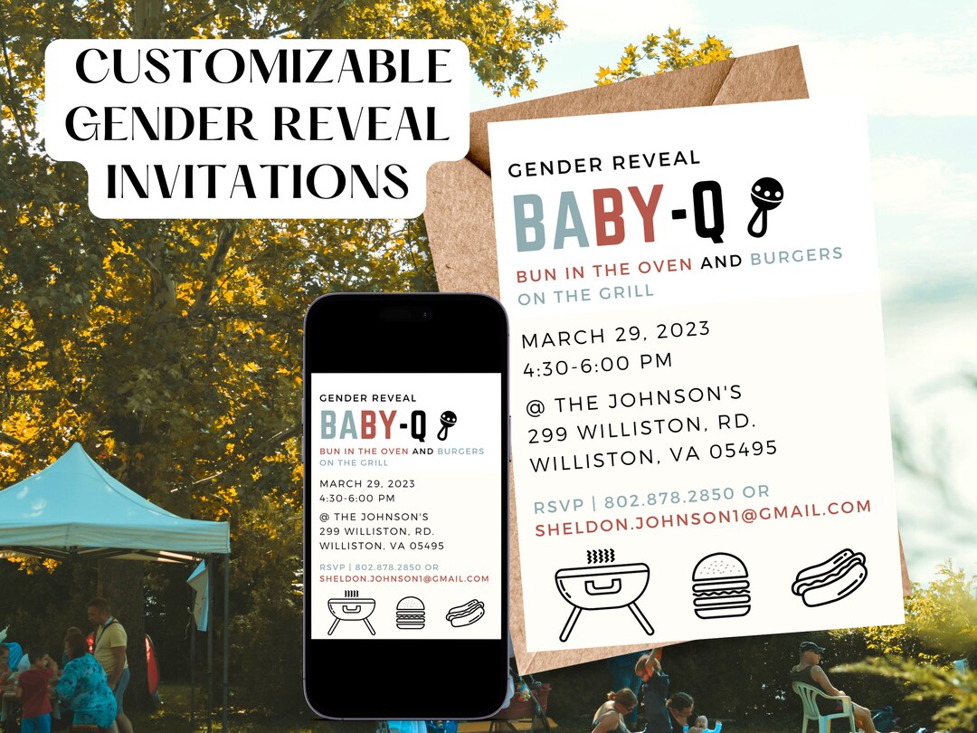 Gender Reveal BBQ Invitation Gender Reveal Invite Digital Gender Reveal