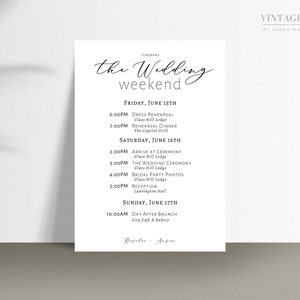 wedding timeline template | wedding itinerary template | wedding weekend itinerary