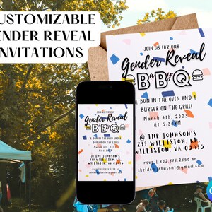 Gender Reveal BBQ Invitation | Gender Reveal Invite Digital | Gender Reveal Invitation Template | Gender Reveal Barbeque Invitation | Canva