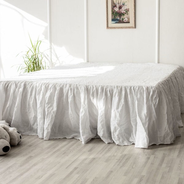 Linen Dust Ruffle Bed Skirt European Flax Natural linen Twin Full Queen King size Linen bedding ruffled bed skirt king bed with ruffle