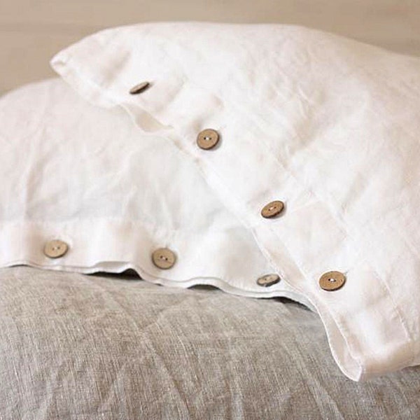 Flax Linen Pillowcase coconut buttons closure Pure linen pillow cases for Standart pillow Queen King pillow cases natural fabrics euro sham