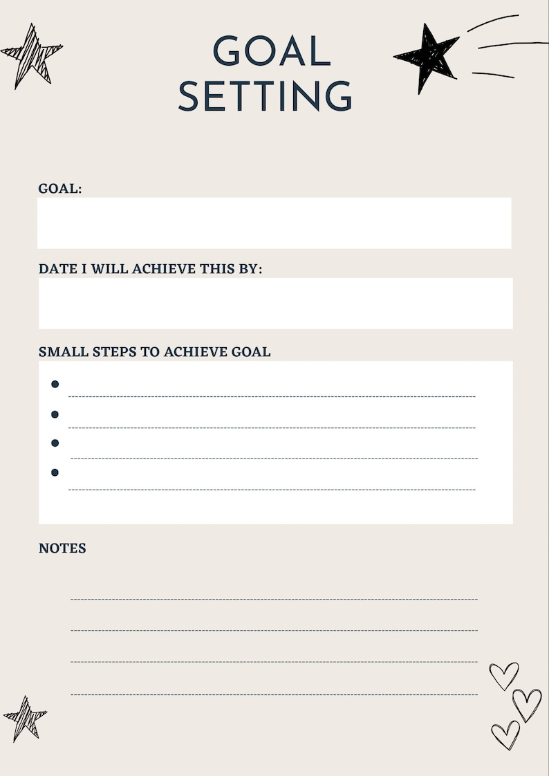 Printable PDF Goal Setting Worksheet - Etsy
