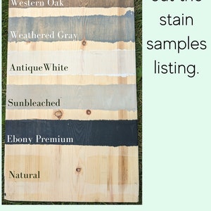 May include: Wood stain samples in various colors, including Golden Oak, Early American, Western Oak, Weathered Gray, Antique White, Sunbleached, Ebony Premium, and Natural.  Check out the stain samples listing.