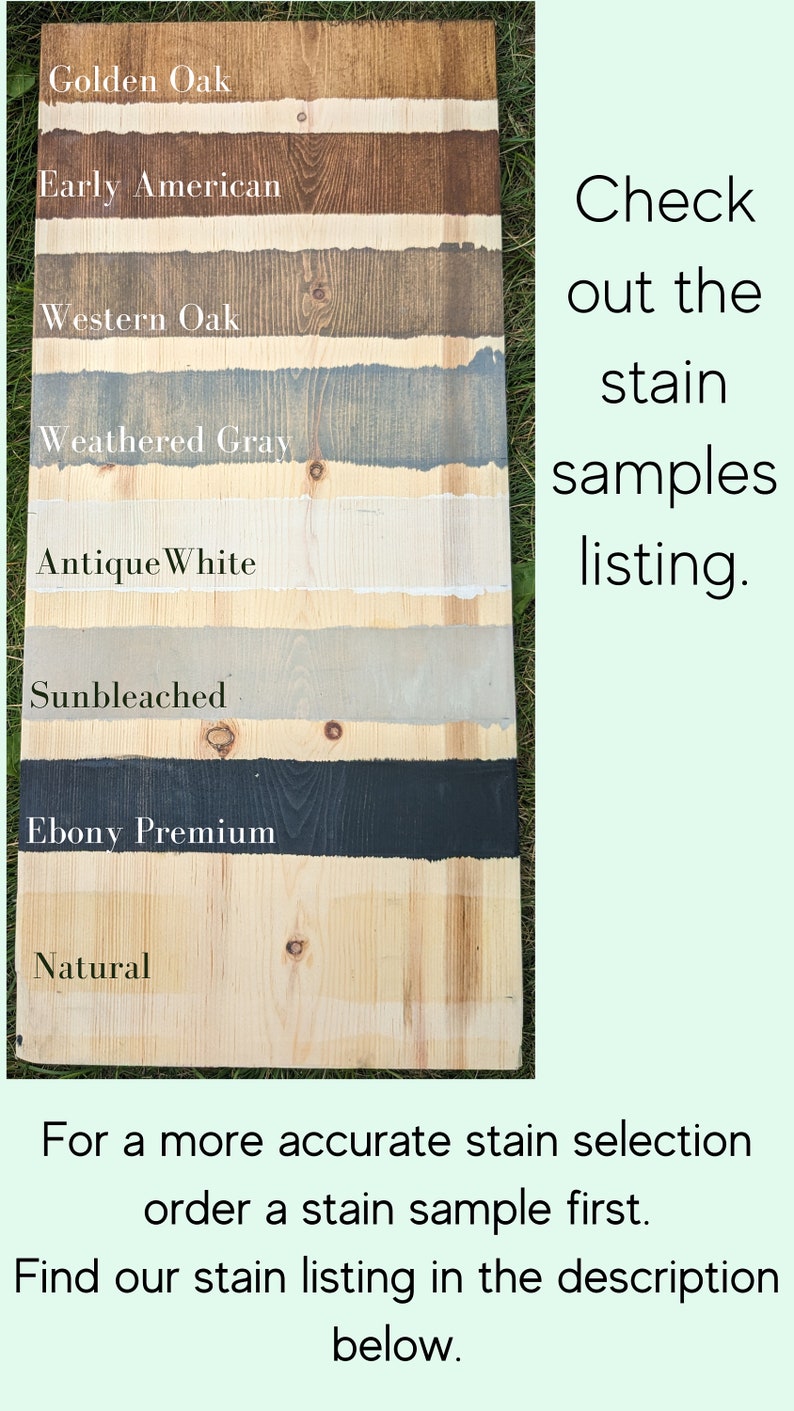 May include: Wood stain samples in various colors, including Golden Oak, Early American, Western Oak, Weathered Gray, Antique White, Sunbleached, Ebony Premium, and Natural.  Check out the stain samples listing.