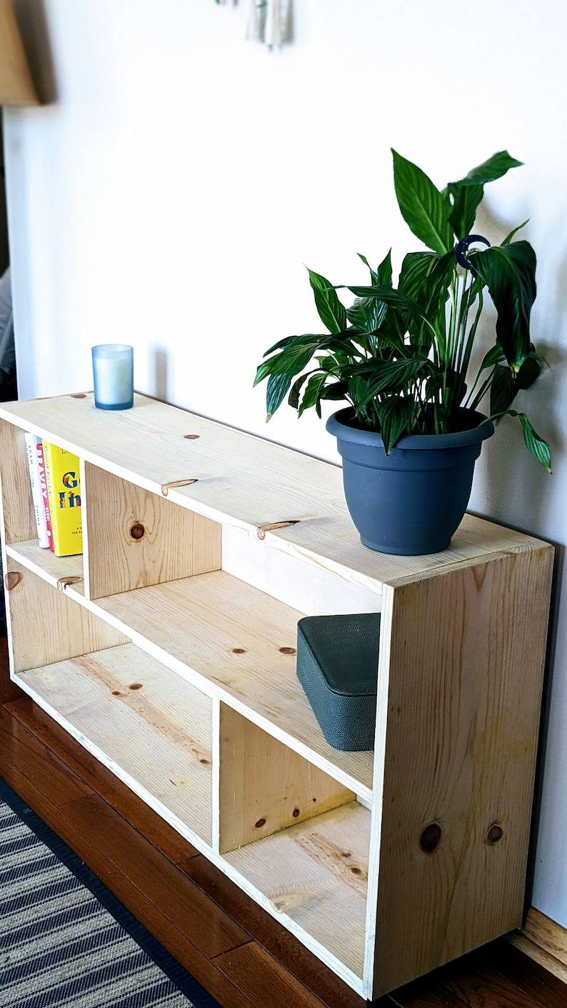 Low Bookshelf Low Wood Bookcase Horizontal Bookshelf Behind Etsy