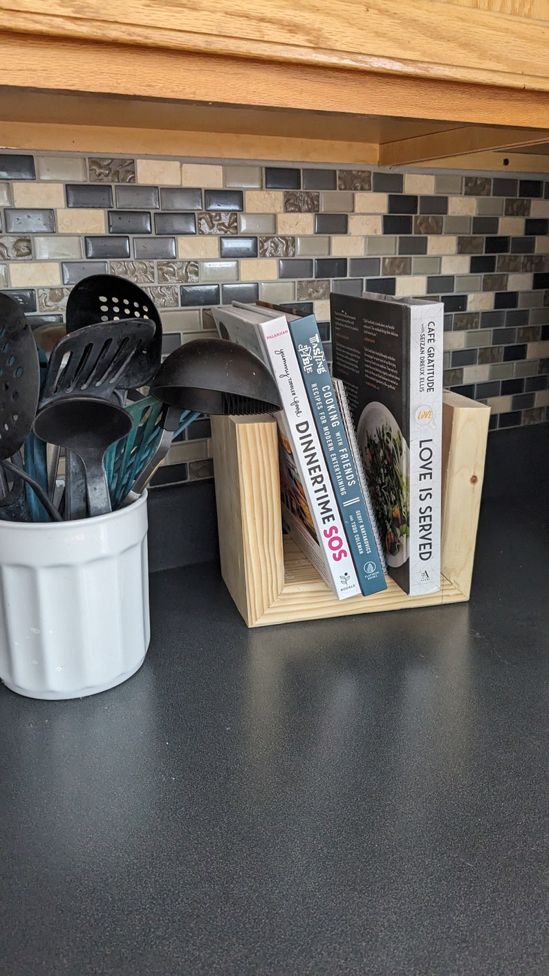 Wood Bookend Kitchen Bookend Tiny Bookcase Book Holder Kitchen Recipe
