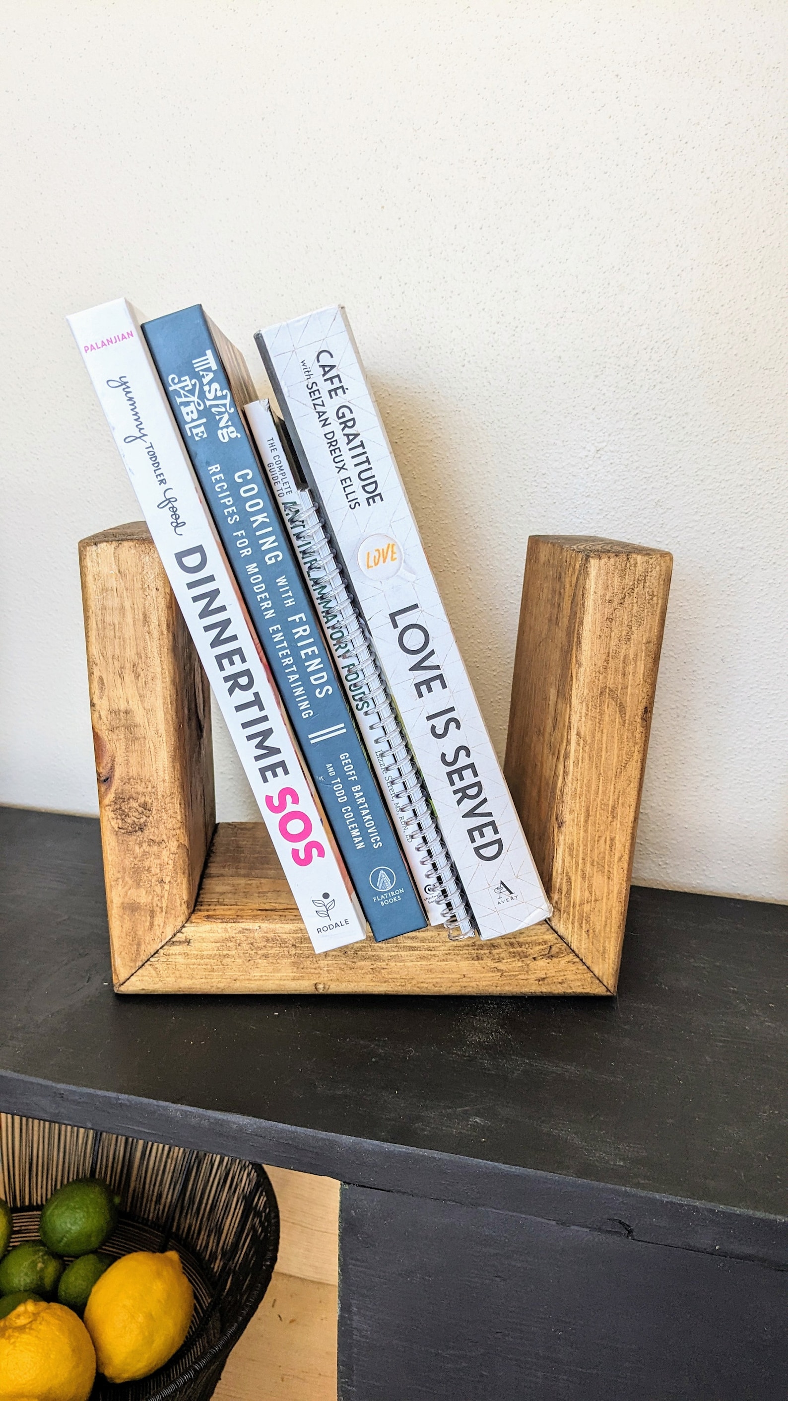 Wood Bookend Kitchen Bookend Tiny Bookcase Book Holder Kitchen Recipe