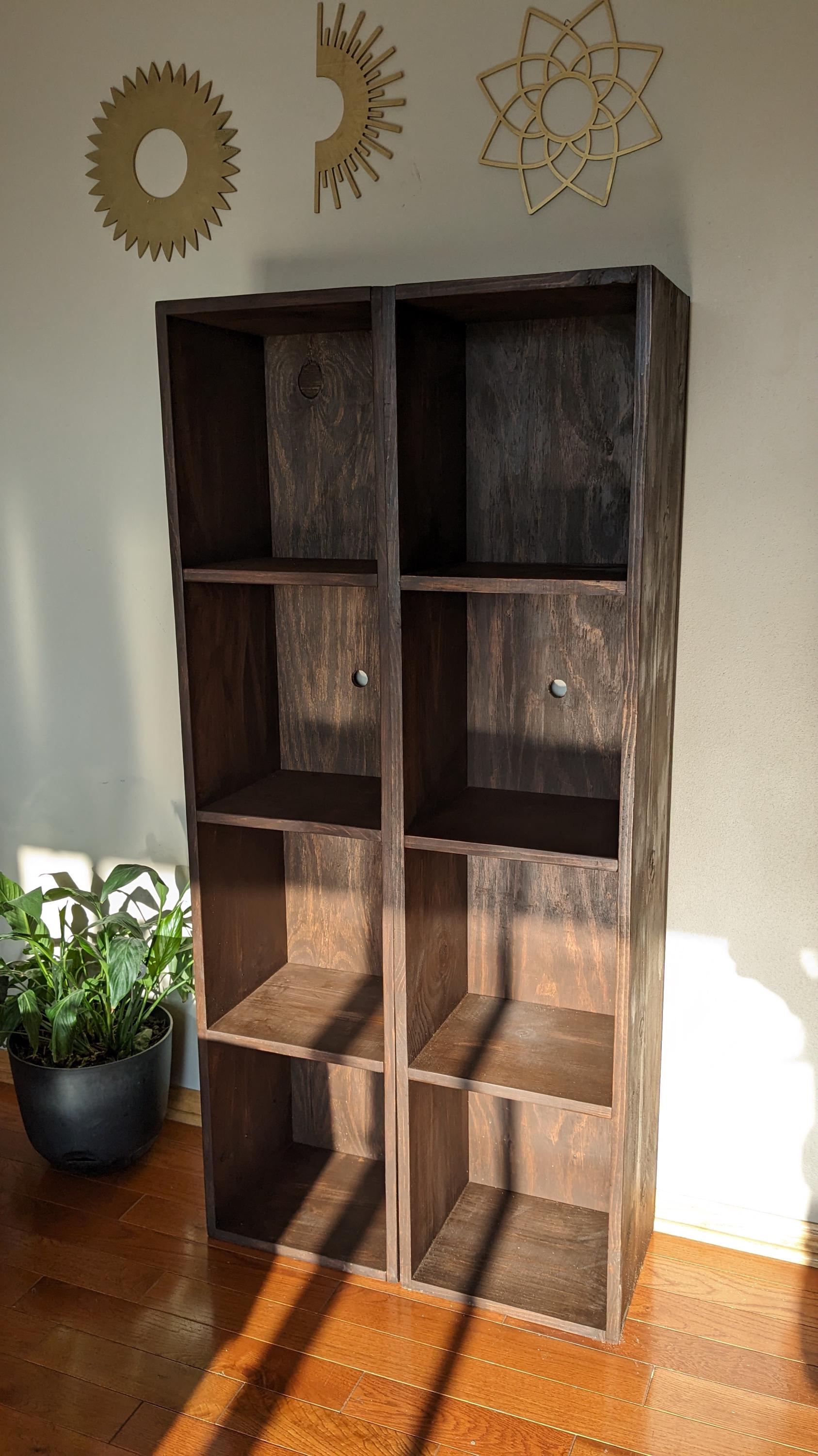 Custom Handmade Vertical Bookcase Stackable Wall Storage Natural Solid Wood Bookshelf Shelving Tall Display Case Wooden Sustainable Bookcase