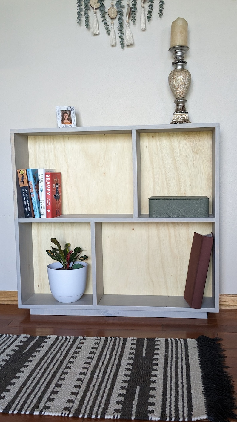 Low Bookshelf Low Wood Bookcase Horizontal Bookshelf Behind Etsy