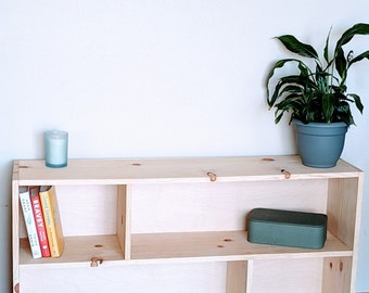 Custom Low Bookshelf Low Wood Bookcase Horizontal Bookshelf Behind Sofa Nursery Décor Furniture Montessori Toy shelf Plant Display Shelf