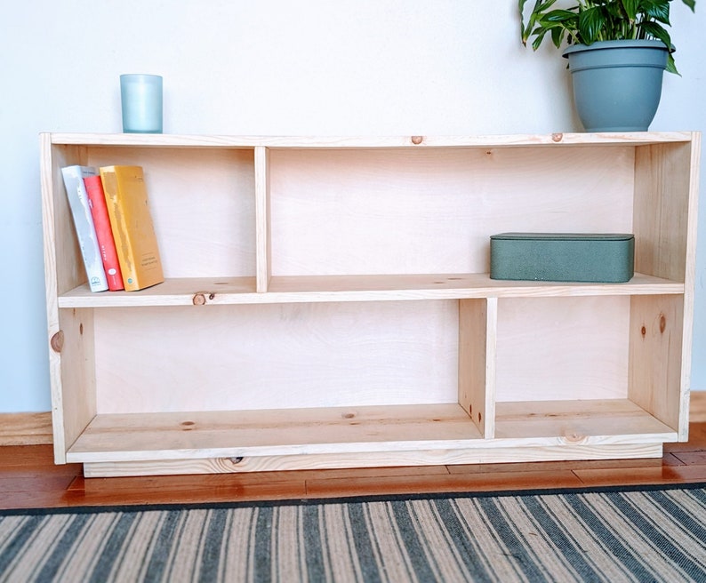 Low Bookshelf Low Wood Bookcase Horizontal Bookshelf Behind Etsy