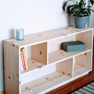Custom Low Bookshelf Wood Bookcase Horizontal Bookshelf Behind Sofa Nursery Décor Furniture Montessori Toy Storage Plant Display Shelf Cubby