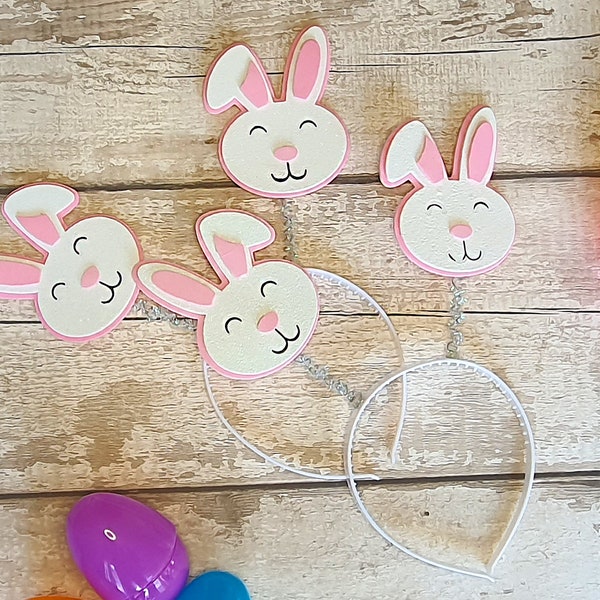 Bunny Headband Boppers Easter Rabbit White Pink Easter Headwear Kids Adults Fancy Dress Party Handmade Gift Festive Fun