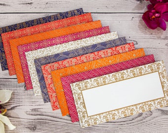 Money Envelope Gift 10 Pack Golden Decretive Colourful Edge Design Shagun Envelopes for Wedding Birthday Diwali Cash Holder Handmade Gift