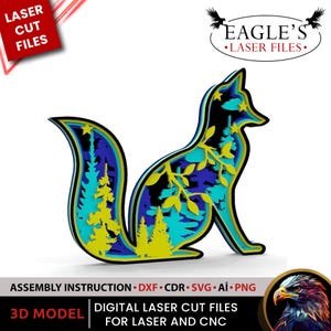 Archivos de corte láser fox Nuestro archivo consta de 5 capas y es adecuado para madera de 3 mm 20 x 17 cm, archivos SVG, archivos Lightburn, archivos Glowforge