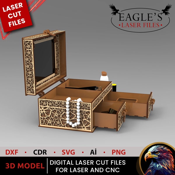 Jewelry box laser cut files 3mm Does not include assembly instructions, Glowforge files, lightburn files, xtool laser files, Cnc cut files